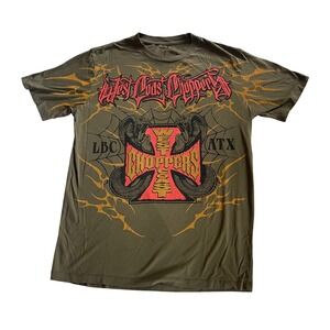 West Coast Choppers Mens Graphic T-Shirt Olive Green Iron Cross Cobra LBC ATX L